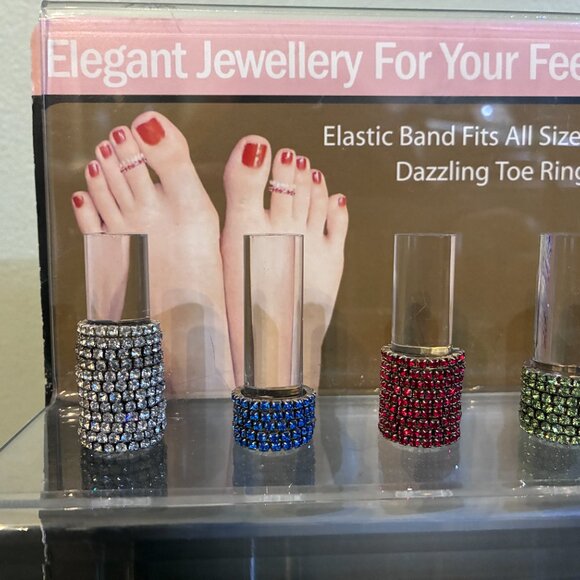 New STRETCH CZ ELASTIC TOE RINGS STAND DISPLAY LOT WHOLESALE BLUE PINK RED GREEN - Picture 3 of 9